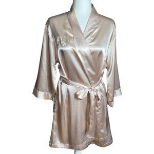 Glam Satin Robe Blush Peach Kimono Boudoir Feminine Intimates Sleep Bath Womens